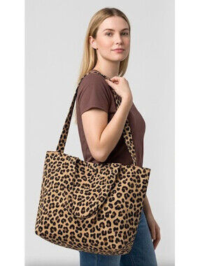 Large Leopard Print Shoulder Bag - Stylish Animal Print Carryall Tote - New